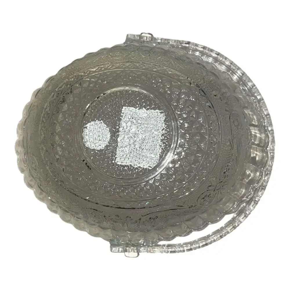 Crystal Clear Industries Pressed Clear Glass Oval Decorative Basket w/ Handle